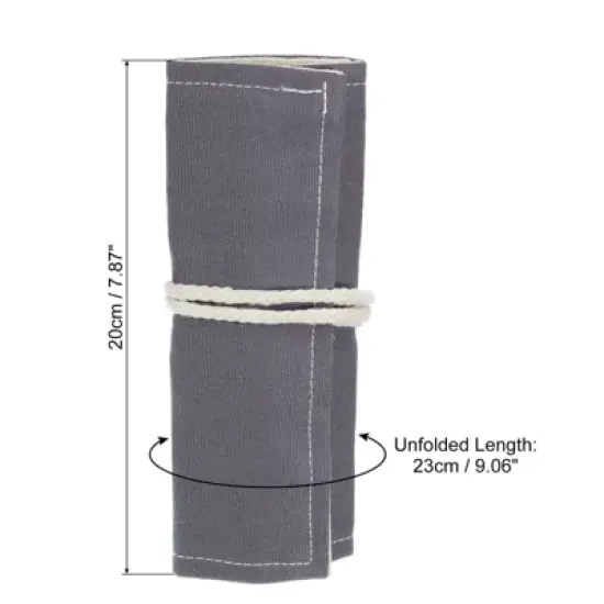 Unique Bargains Handmade Canvas Roll-Up Pencil Case Gray image {1}