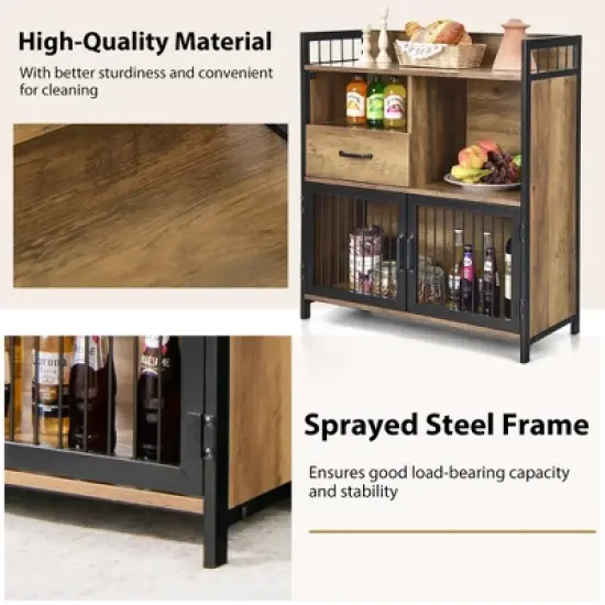 Costway Buffet Server Sideboard Kitchen Storage Cabinet w/ Drawer & Steel Doors image {8}