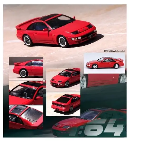Nissan Fairlady Z (Z32) RHD (Right Hand Drive) Aztec Red with Sunroof and Extra Wheels 1/64 Diecast Model Car by Inno Models image {1}