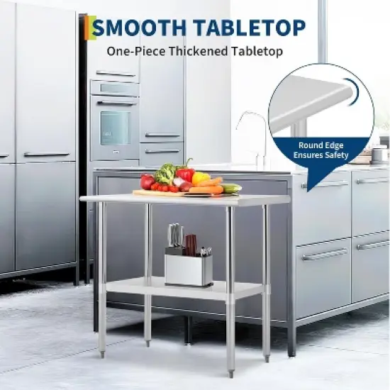 Acekool Stainless Steel Prep Table with Adjustable Shelf, 2-Tier NSF Workbench, Extra Strength Storage Rack for Kitchen Restaurant image {5}