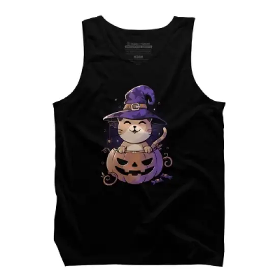 Men's Design By Humans Spooky Kitty Funny Cute Magic Halloween By EduEly Tank Top image {4}