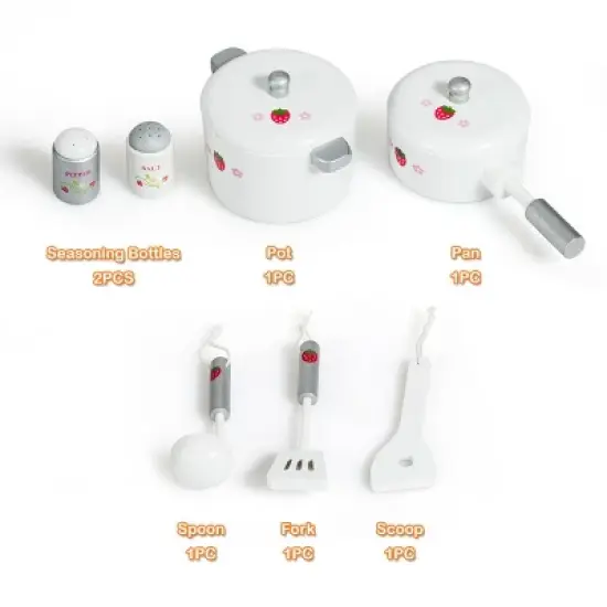 Costway Wood Kitchen Toy Kids Cooking Pretend Play Setw/ Utensils,Sounds & Wordpad White image {9}