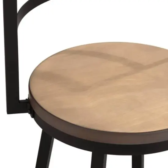 Elm Lane Matte Black Bar Stool 25 1/4" High Industrial Gray Wood with Backrest Footrest Kitchen Counter Height Island Home Shed image {3}