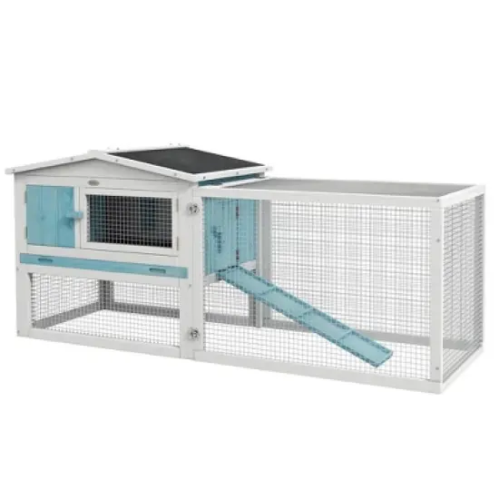 LOVMOR Rabbit Hutch 2-Story Bunny Cage Small Animal House with Slide Out Tray image {5}