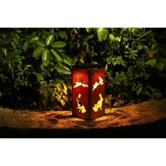 Techko Maid LED Solar 10.8" Portable Rabbit Cut Out Decorative Outdoor Lantern Clear image {6}