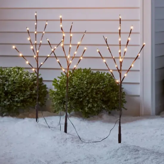 3ct LED Artificial Twig Christmas Stake Lights Warm White - Wondershop&trade;: Birch Effect, 30" Height, Electric Powered Outdoor Pathway Decor image {1}