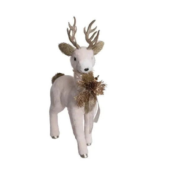 Transpac Polyester Fabric Standing Deer with Gold Accents Decorative Figurine for Christmas Indoor Tabletop Decor image {1}