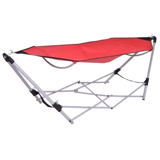 Costway Red Portable Folding Hammock Lounge Camping Bed Steel Frame Stand W/Carry Bag image {1}