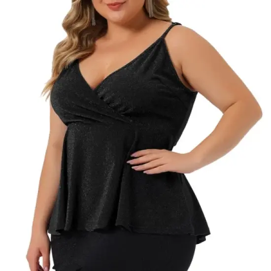 Agnes Orinda Women's Plus Size V Neck Wrap Peplum Sleeveless Ruffle Hem Camisole image {1}