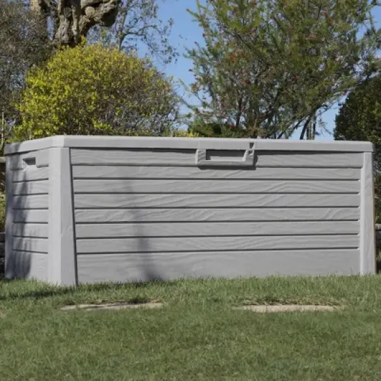 Toomax Florida UV Resistant Lockable Deck Storage Box Bench for Outdoor Pool Patio Garden Furniture & Indoor Toy Bin Container, 145 Gallon (Warm Grey) image {5}