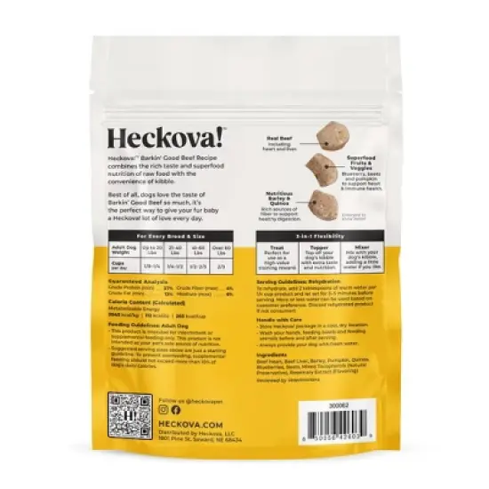 Heckova! Freeze-Dried Raw Barkin' Good Beef Flavor Recipe Topper/Mixer/Dog Treats - 4oz image {1}