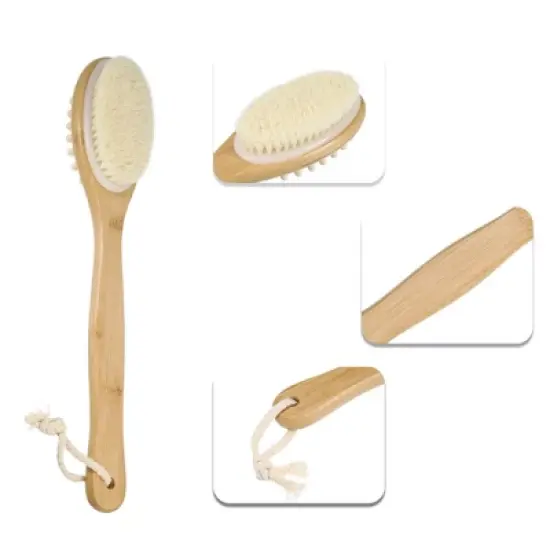 Unique Bargains Double-Side Long Handle Bath Brush for Shower 15.75" Length Beige 1 Pc image {2}