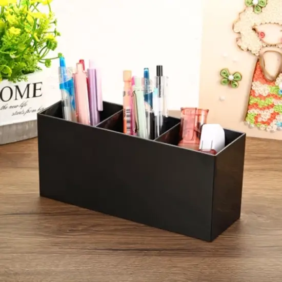 Unique Bargains Office Desk 3 Compartments Acrylic Pen Pencil Holder image {5}