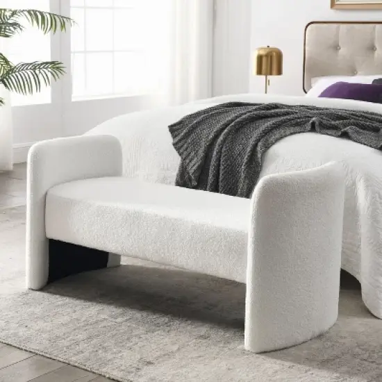 Donna 52" Large Storage Ottoman Upholstered Teddy Bench With Solid wood legs-Maison Boucle image {8}