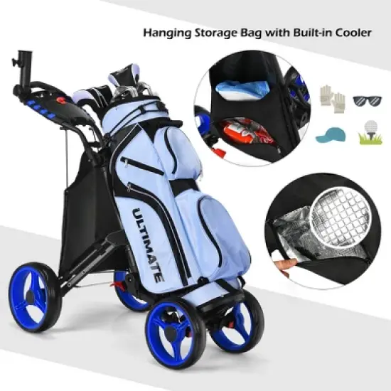 Costway Folding 4 Wheels Golf Push Cart W/Bag Scoreboard Adjustable Handle Red\Blue\Gray\Green image {3}