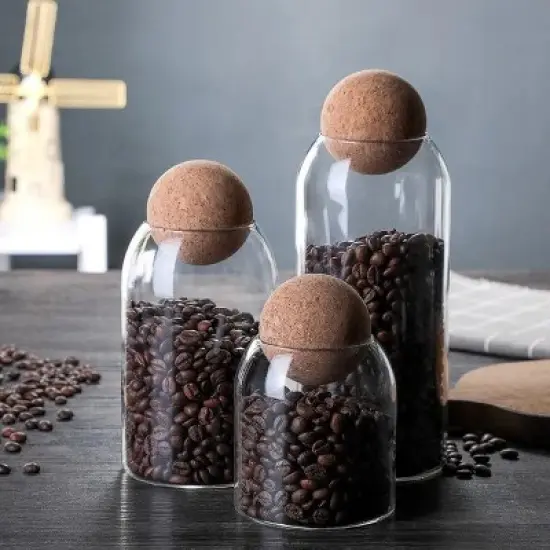 1 SET Storage ball jar, glass tea jar, minimalist cork jar, sealed candy jar, storage jar, coffee jar, dry food storage jar, coffee storage container image {13}