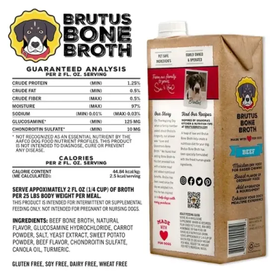 Brutus Bone Broth Hip & Joint Formula Wet Dog Food - Supplement - Beef - 32oz image {4}