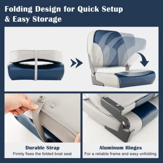 Costway 2-Piece Folding Boat Seat Set with Sponge Padding & Aluminum Hinges Low Back Blue image {6}