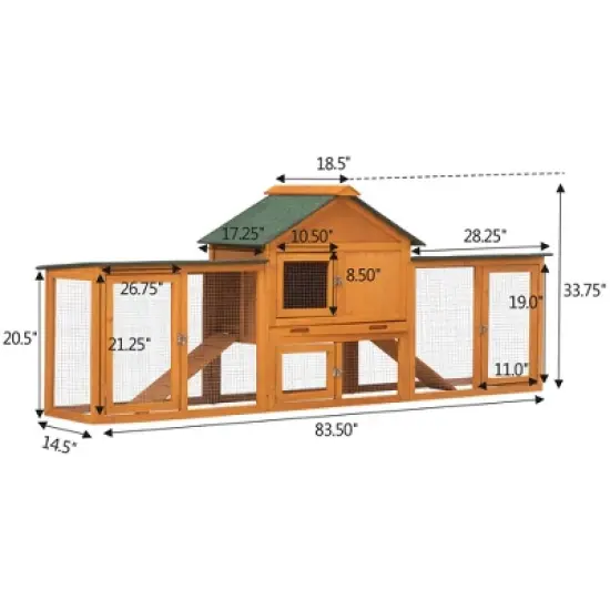 Sevobal Pet Crates and Houses 2 Tiers Rabbit Hutch on Wheels, Openable Roof, Easy-to-Clean Tray, House for Small Animals, Orange, 35.4"*19.7"*21.7" image {4}