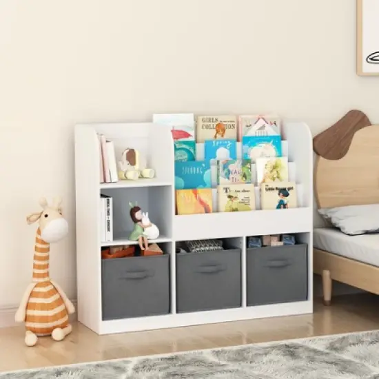 KWPZQEB 36.2''Kids Bookcase and Bookshelf, Multifunctional Bookcase with 2 Storage Cubbies & 3 Drawers, Toy Storager Display Stand for Playroom image {5}