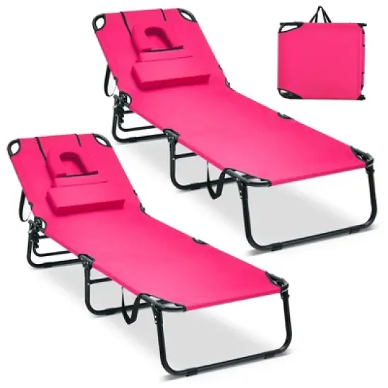 Tangkula 2PCS 5-Position Lounge Chair Adjustable Beach Chaise w/ Face Cavity & Pillows image {13}