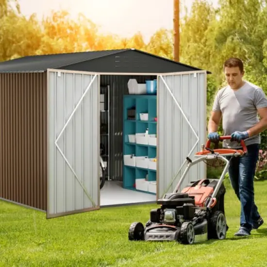 Outdoor Metal Storage Shed， Large Weatherproof Garden Shed for Tools，with Lockable Doors and Sloping Roof，for Lawn Equipment, Patio & Backyard image {8}