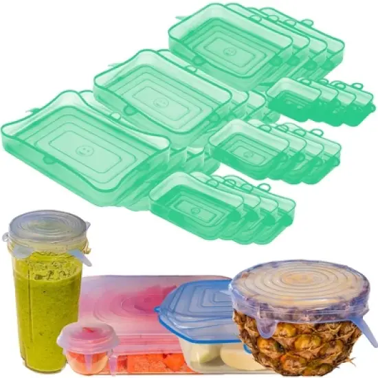 5 Star Super Deals Silicone Stretch Food Lids 6 Rectangular Pack - Reusable Leak Proof Containers Covers for Food Storage & Containers image {9}