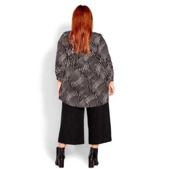 Women's Plus Size 3 Button Print Tunic - black stripe | EVANS image {1}