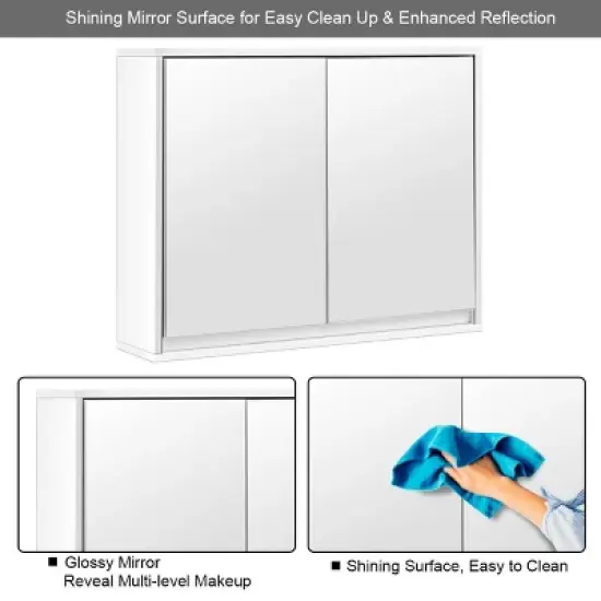 Costway Wall Mounted Bathroom Medicine Cabinet Storage Cabinet Double Mirror Door Organizer Shelf White image {5}