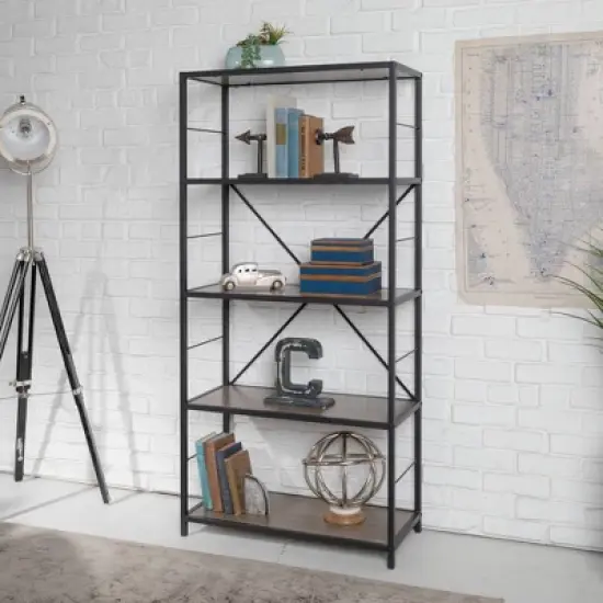 63" 4 Shelf Industrial Transitional Tall Bookshelf - Saracina Home image {1}