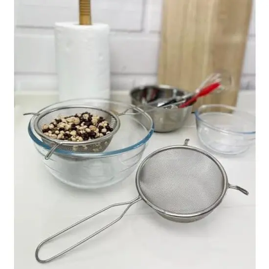 SAMMART 5.5 inches (14cm) Stainless Steel Mesh Strainer with Handle and Two Hanging Support image {1}