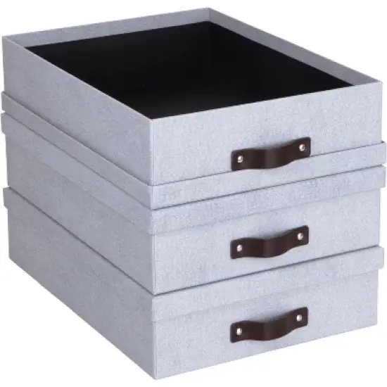 Bigso Oskar Canvas Fiberboard Document Letter Box - File Organizer Box for Paperwork with Handle - Document Storage - 3 Pack - Blue image {3}