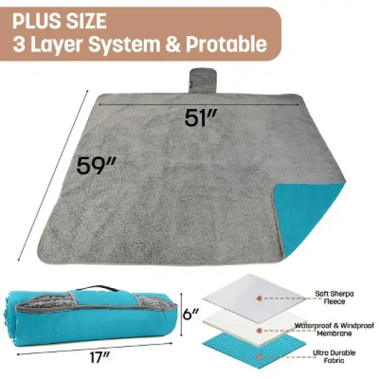 Tirrinia Waterproof Outdoor Blanket with Fleece Lining, Windproof Triple Layers Warm Comfy Foldable for Camping Stadium, Grass, Concerts, Car image {4}