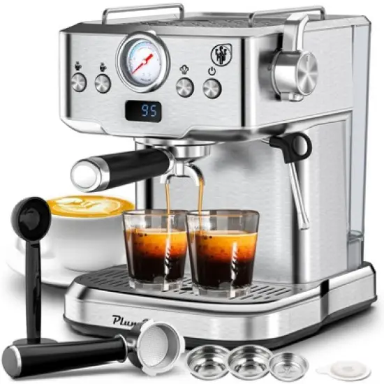 ELJGET Espresso Maker 20 Bar Maker Coffee Machine 1.8L Water Tank, Stainless Steel, Silver image {8}
