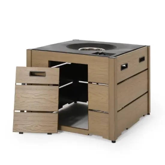 Archie Outdoor Square Fire Pit - Brown - Christopher Knight Home image {2}