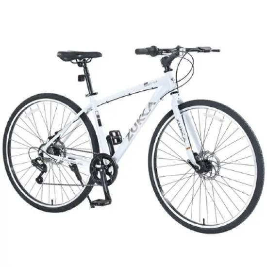 NAYSAYE Bicycle 7 Speed Hybrid Bike Aluminum Frame Double Disc Brakes for City Adventures, White, 64.57"*25.19"*37.79" image {5}