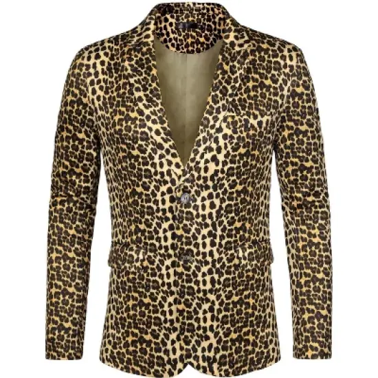 Lars Amadeus Men's Vintage Leopard Print Luxury Notched Lapel Slim Fit Fashion Stylish Jacket Blazer image {8}