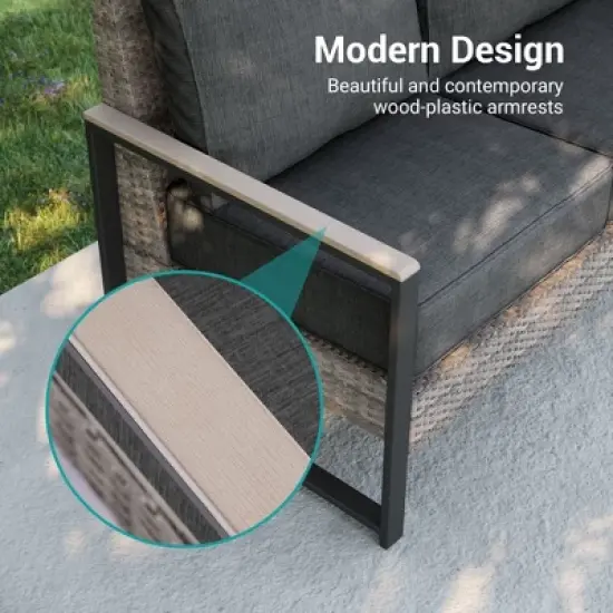 Sonkuki Loveseat Sofa, All-Weather PE Rattan Wicker Set Patio Conversation Couch with Cushion image {5}