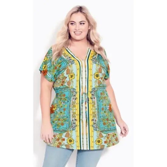 Women's Plus Size Selina Scarf Tunic - turquoise | AVENUE image {3}