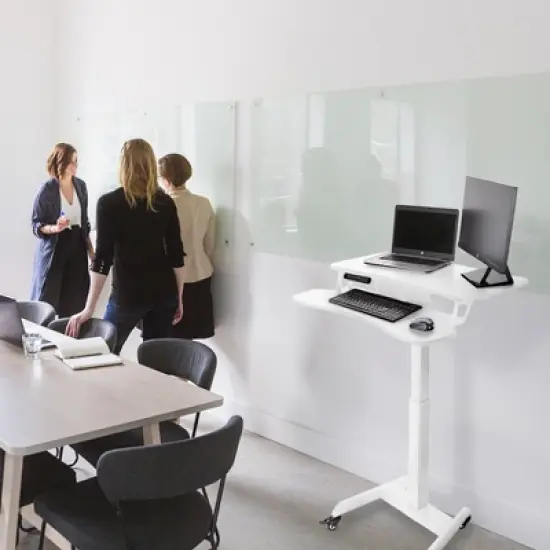 Cruizer Premier Electric Height Adjustable Mobile Podium with Keyboard Tray &ndash; White &ndash; Stand Steady image {9}