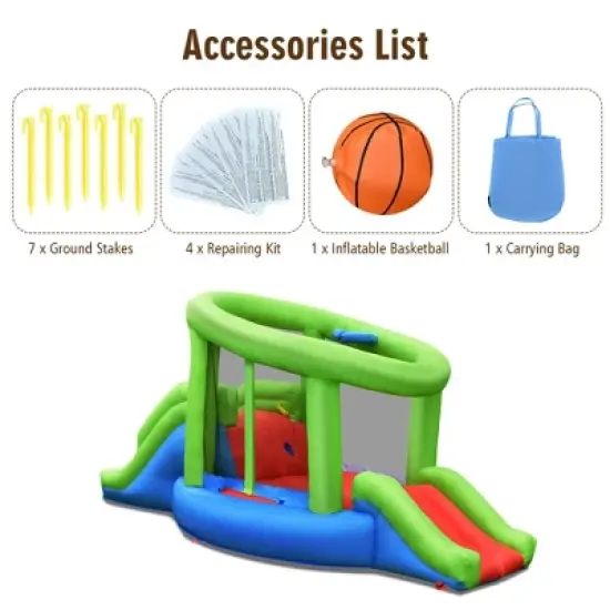 Costway Inflatable Snail Bounce House Dual Slide Basketball Game Without Blower image {8}