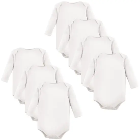 Luvable Friends Cotton Long-Sleeve Bodysuits 7pk, White image {1}