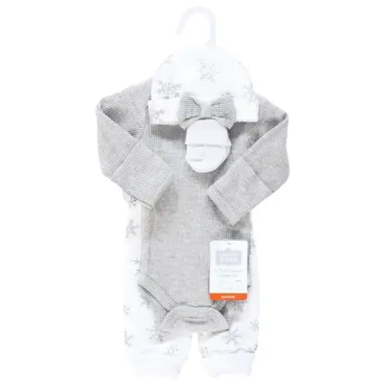 Hudson Baby Girls Thermal Preemie Layette Set 4pc Long Sleeve Outfit, Snowflake, Preemie image {1}