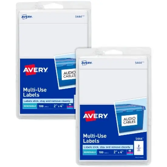 Avery Printable All-Purpose Removable Labels, 2" x 4", White Labels, 2 Packs, 200 Customizable Blank Labels Total (7827) image {6}