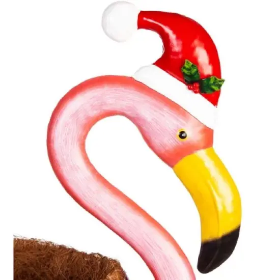 Evergreen 39"H Metal Winter Flamingo Planter w/Santa Hat image {2}