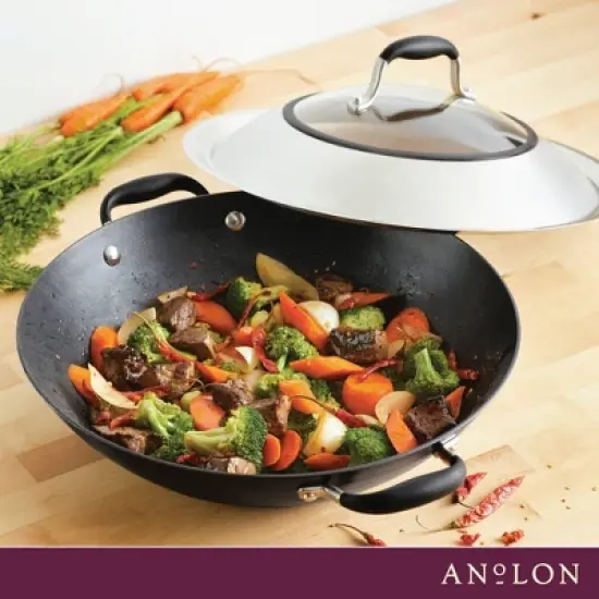 Anolon Advanced Home 14" Hard Anodized Nonstick Wok with Side Handle and Lid Onyx image {8}