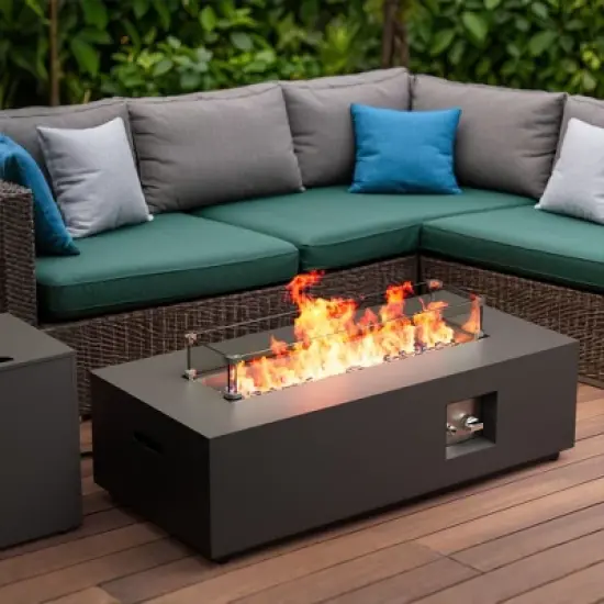 Evita 50,000 BTU Outdoor Fire Pit Table with Propane Tank, Windshield, Glass Stone and Rain Cover-42*20*12 Inch, Black image {8}