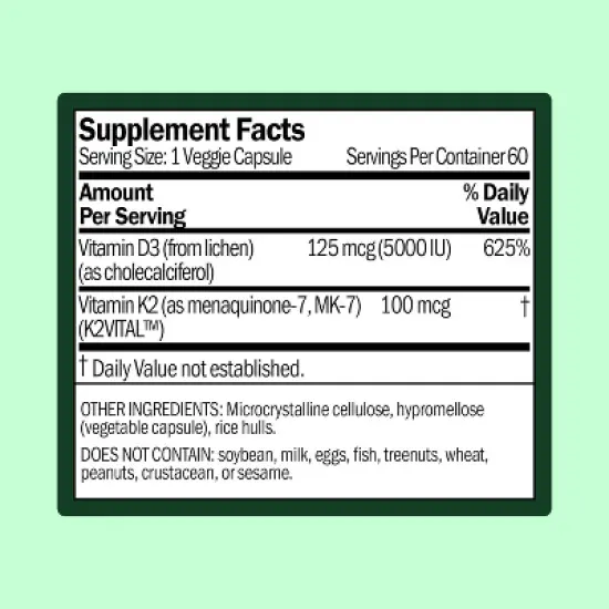 WellWithAll Vitamin D3 & K2 Capsules - 60ct image {4}