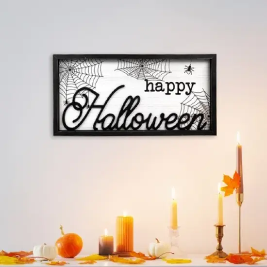 Northlight Framed "Happy Halloween" Spider Web Wall Sign - 23.5" image {1}