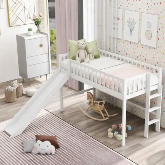 Twin Size Loft Bed with Ladder and Slide-ModernLuxe image {7}